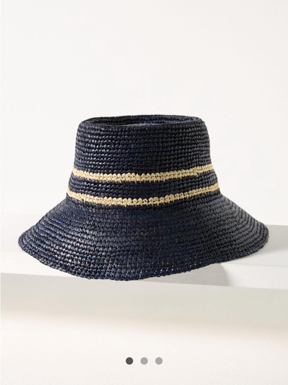 Wyeth Raffia  Navy Straw Bucket Hat with Cream Stripes Anthropologie